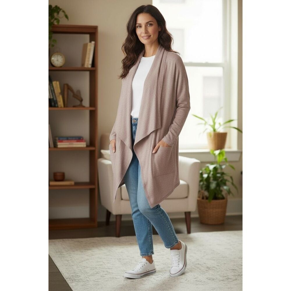 Logo Lounge Women's Blush Pink French Terry Peplum Cardigan Size 3X